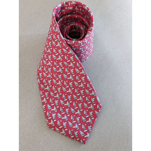 VINEYARD VINES PINK SAIL BOAT REPEAT PRINT MADE IN USA SILK NECKTIE TIE HSE0819‎ - Picture 1 of 7